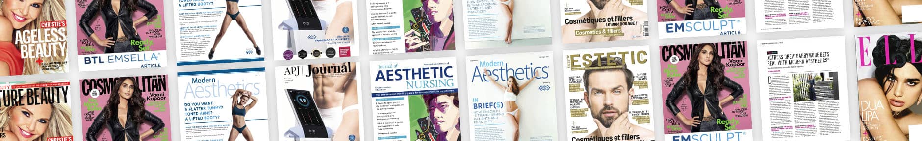EMsculpt muscle building London - strip of magazine pages featuring the treatment Strip of magazine pages featuring the treatment for EMsculpt muscle building in London